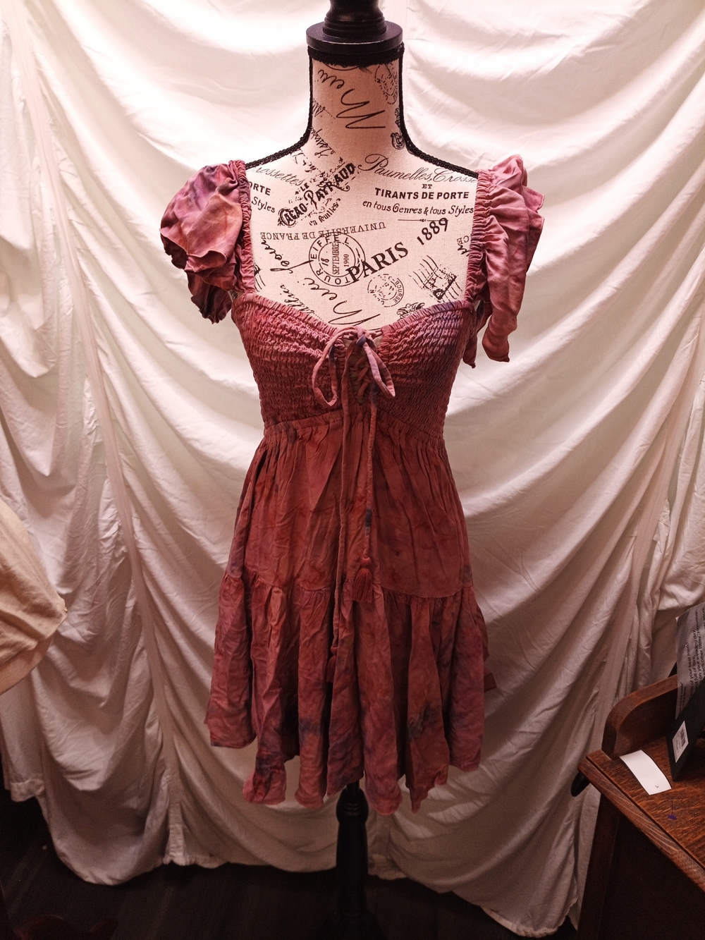 Ruched Tie-Front Mini Dress in Mauve Pink